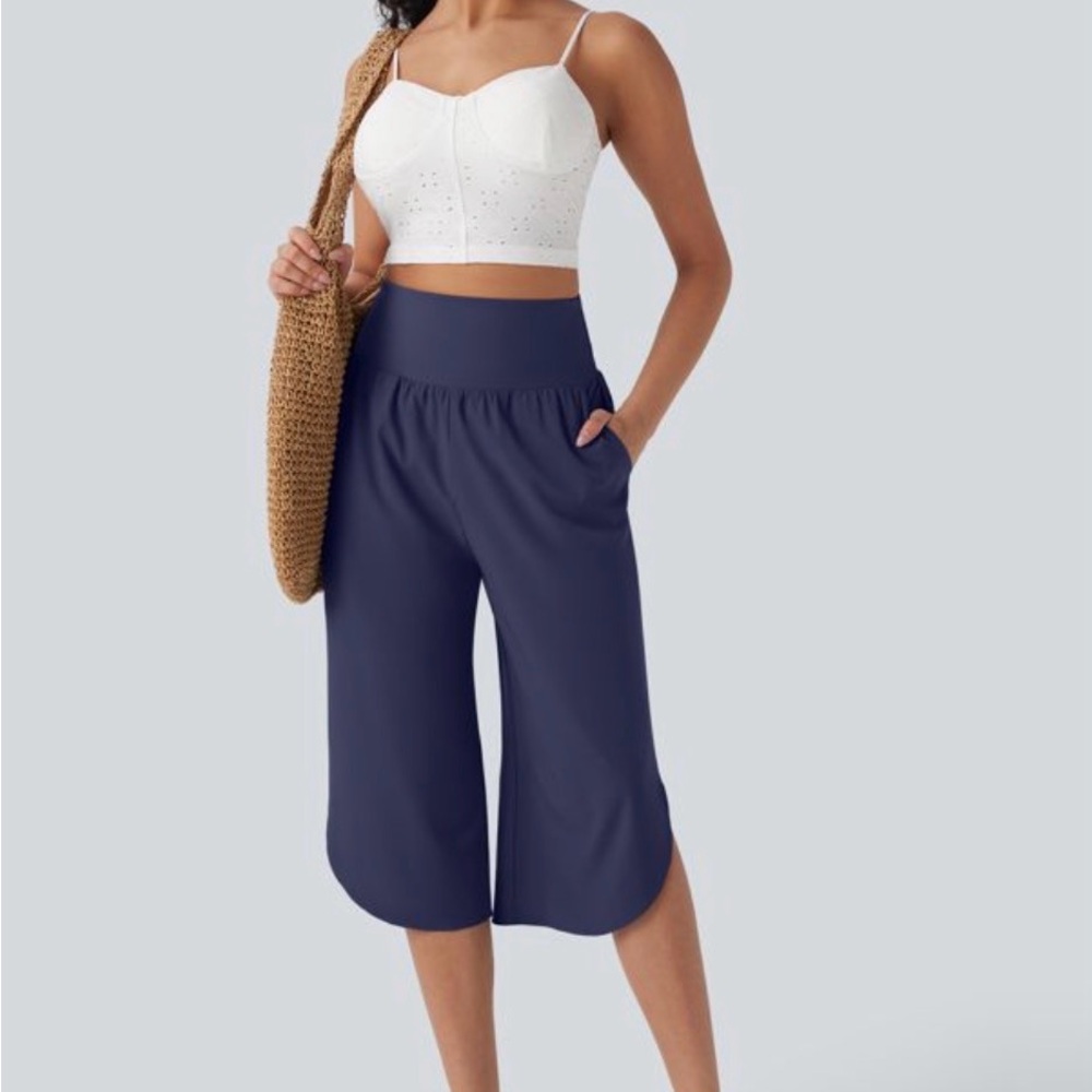 Halara High-Waist Navy Cropped Wide-Leg Pants for Women